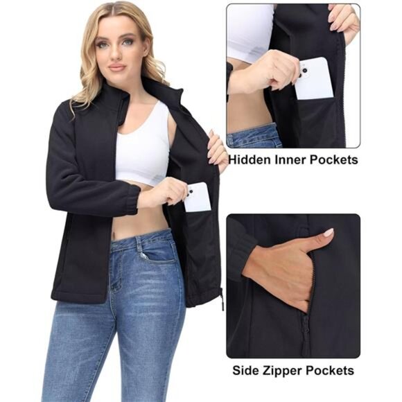 Women's Full-Zip Fleece-Lined Hoodie – Sports Sweatshirt with Handy Pockets - Picture 5 of 7